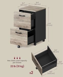 VASAGLE 2-Drawer File Rolling Filing Cabinet Printer Stand - Greige / Black