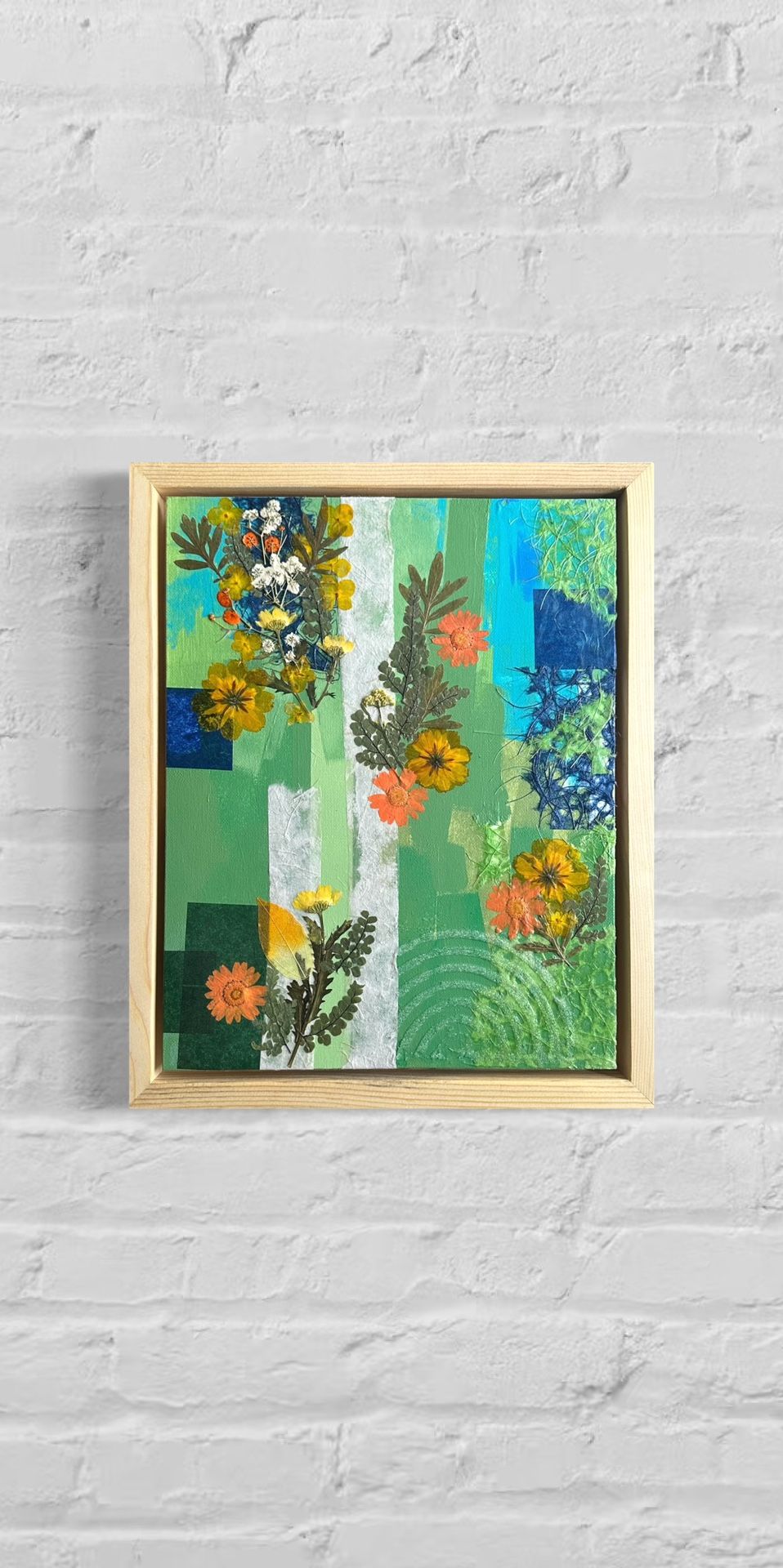 Original Mixed Media Floral Artwork – Framed 13”x16”