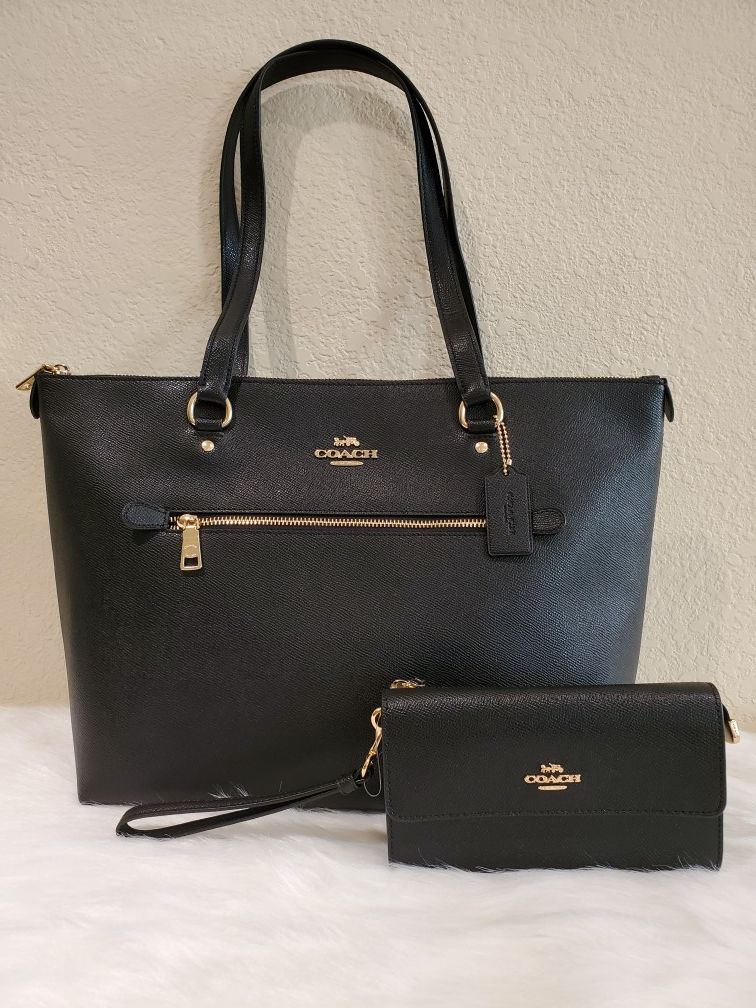 BLACK COACH PURSE AND WALLET SET