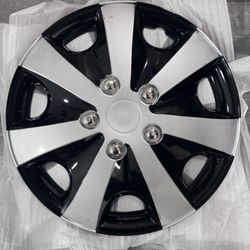 4 Black silver scratched wheel rim covers 16” hubcaps fits Toyota Honda hiunday Kia Chevy ford Volkswagen and more tapas polveras