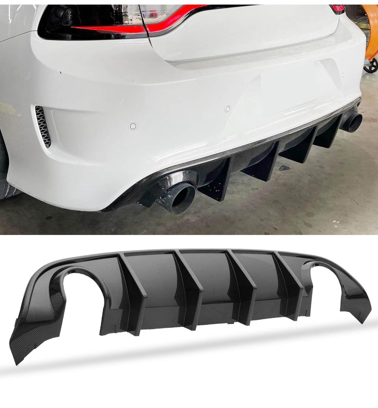 WildWell Rear Diffuser for 2015-2024 Dodge Charger SRT Rear Bumper Lip Diffuser Non-Widebody Models Carbon Fiber Style