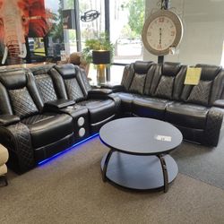 New 2pc Black Reclining Sofa Loveseat Set 