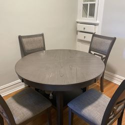 Gray Dining Table With 4 Wooden Chairs