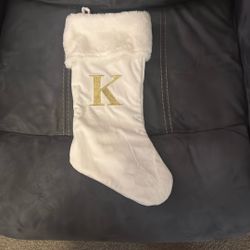 New Without Tags Soft White Gold Initial K Full Size Stocking Christmas Holiday Decoration Gift