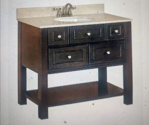 36" Espresso Bathroom Vanity Cabinet 4 Drawers Marble Countertop/Backsplash White Sink & Brushed Nickel Faucet