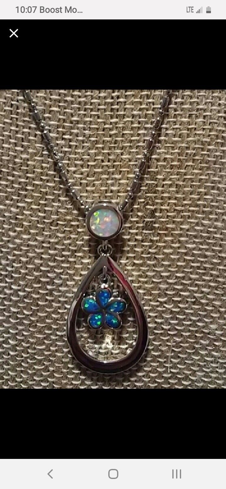 Sterling Silver Blue/White Opal Necklace