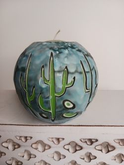 Hand Dipped Carved Southwest Cacti Design New Candle Round Home Decor Novelty