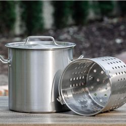 Barton 21Qt Stock Pot w/Strainer Basket Commercial Stainess Steel Food Grade 304 Turkey Deep Fryer Crawfish Clam Steamer
