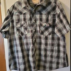 Wrangler Western Shirt Short Sleeve Pearl Snap Plaid Cowboy Vintage Size 2XL