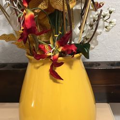 Golden Vase Colorful Flowers Wood Accents 