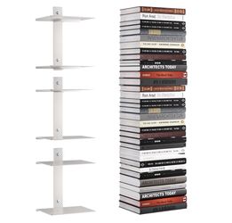 3 Pack White Heavy Duty Invisible Floating Bookshelf, 6 Tier Vertical Spine Book Tower Wall