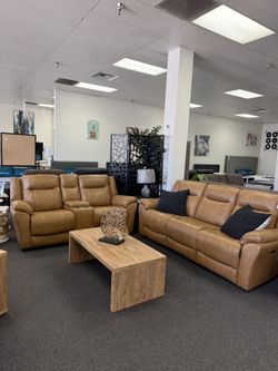 Top grain leather power reclining sofa and love seat with usb ports