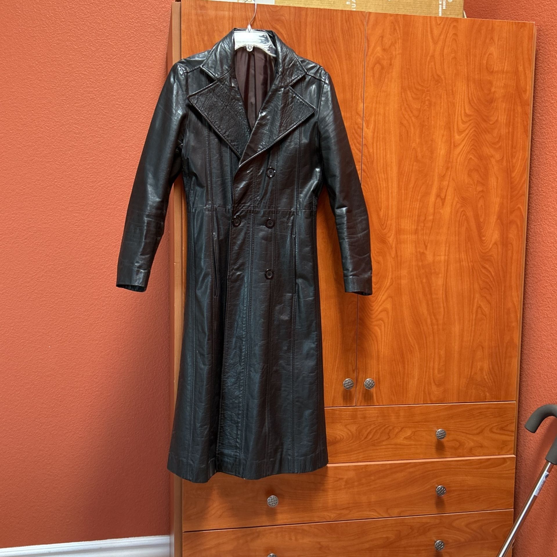 Long Leather Rain Coat
