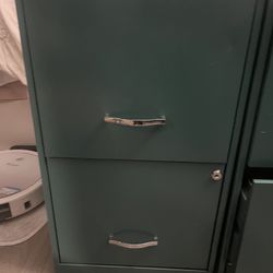 Set of 2 Teal Metal Filing Cabinets – 2-Drawer Each
