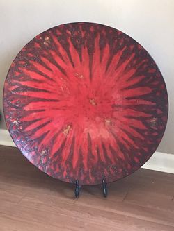 Decorative deep red platter w/ plate holder