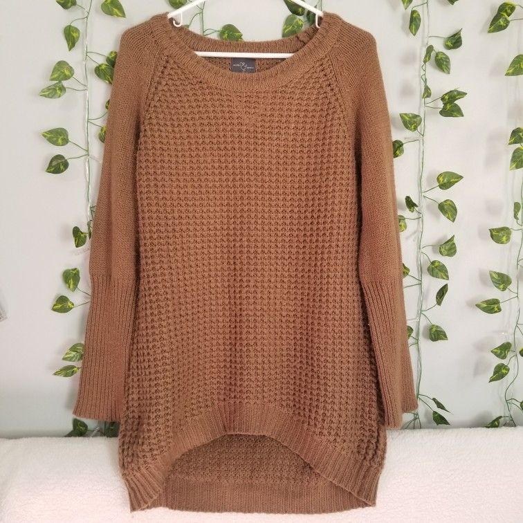 Market & Spruce Cable Knit Med Angora Cashmere Blend Brown Tunic Sweater 