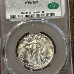 1939-D Walking Liberty Half – CAC MS65 – WitterBrick Collection