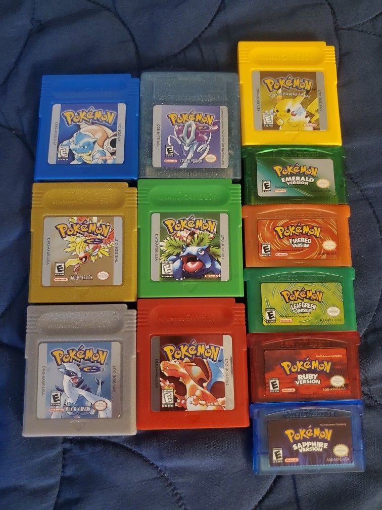 Pokemon Green Blue Gold Red Silver Crystal Yellow GBC Emerald FireRed LeafGreen Ruby Sapphire GBA Video Game Cartridge Gameboy Color