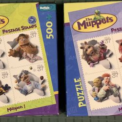 Jim Hensons The Muppets I and The Muppets II Postage Stamps 500 piece jigsaw puzzles 