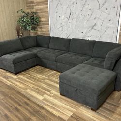 Thomasville Tisdale 6-Piece Modular Sectional + Storage Ottoman – Dark Gray