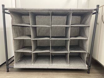 16-Cubby Shoe Storage Organizer – Fabric Shelves with Metal Frame