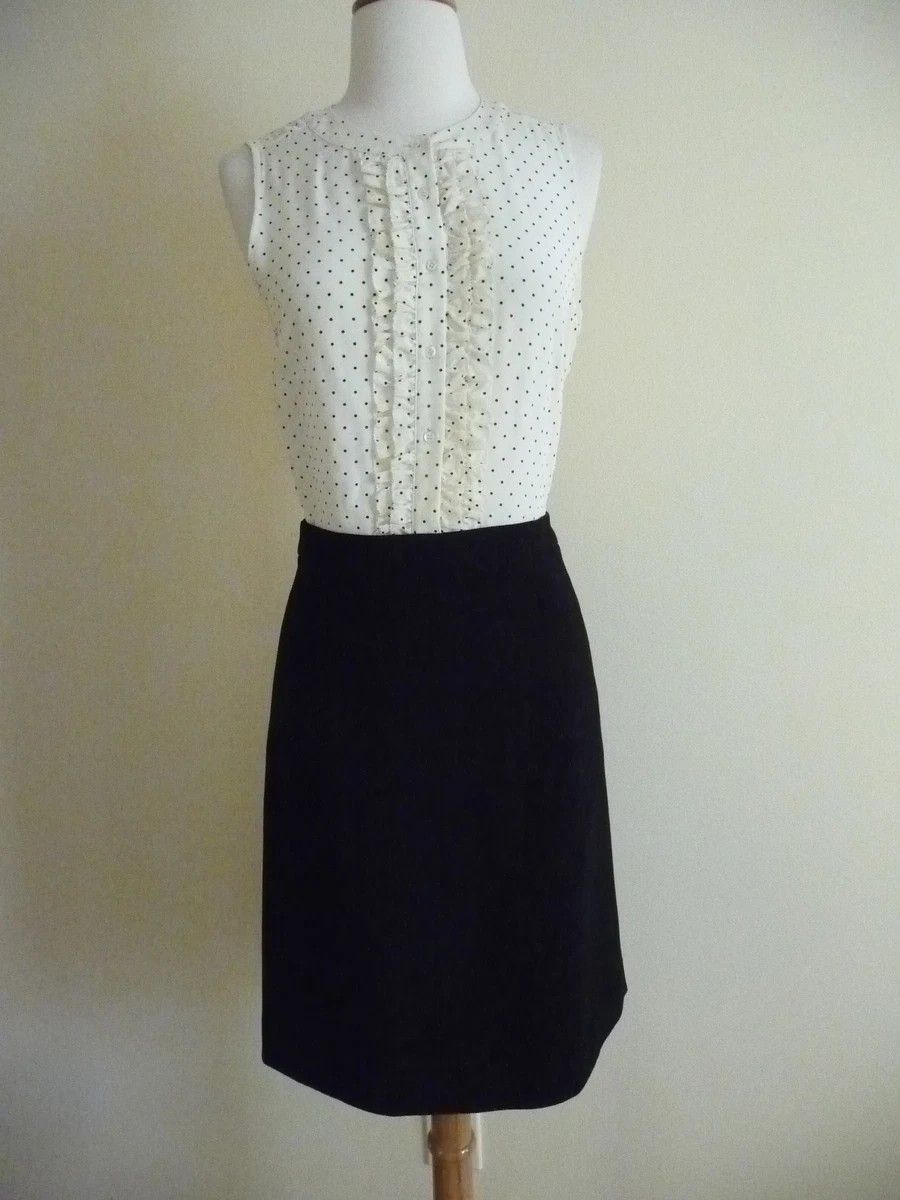 J.CREW TWO-PIECE DRESS IN SILK BABY DOT shirt pencil skirt Blouse Top Women's Size 8