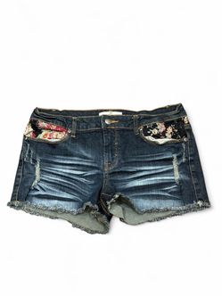Distressed Denim Shorts with Floral Pocket Lining