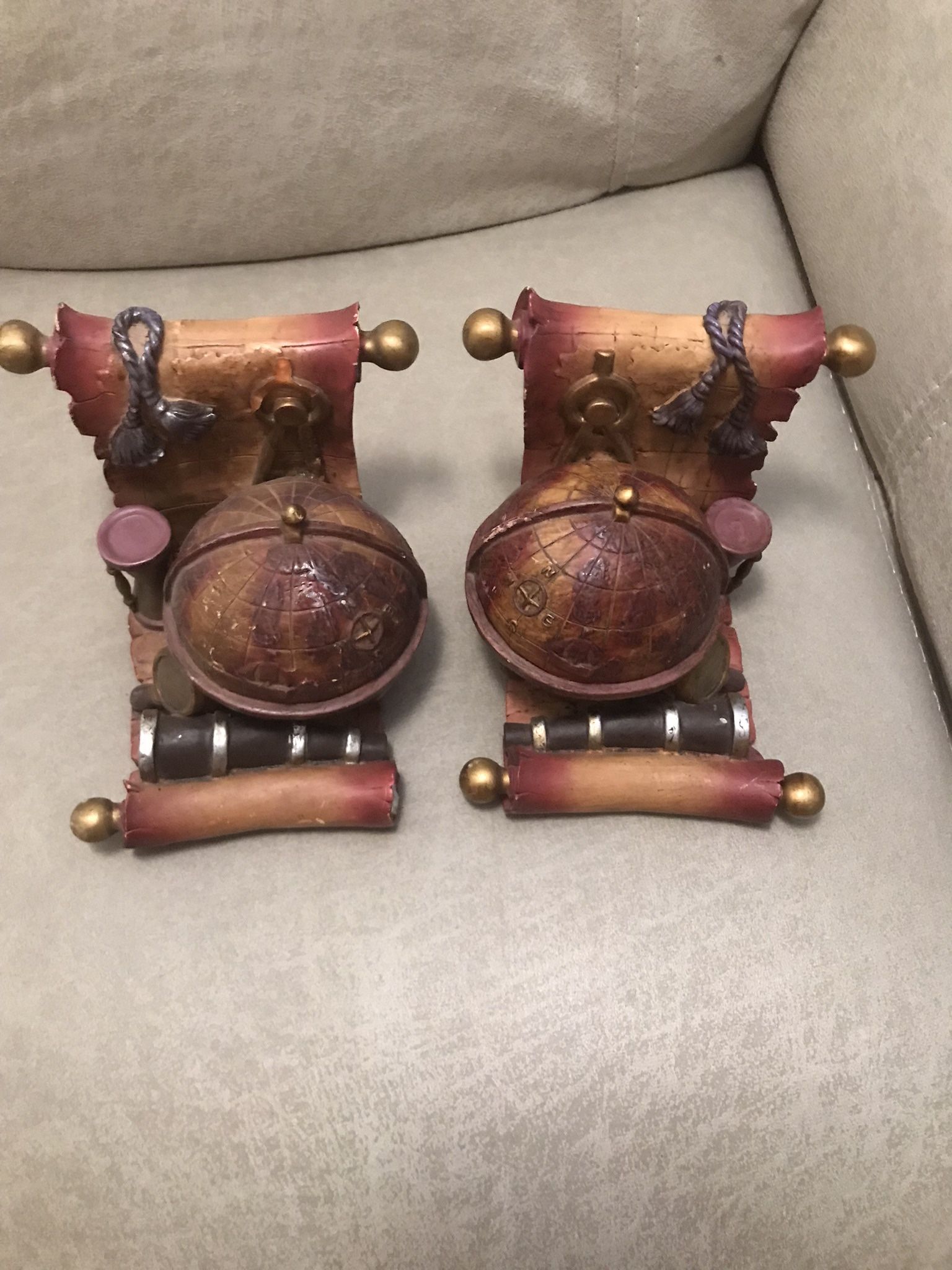 Resin Globe Pirate Treasure Map Bookends Set Of 2