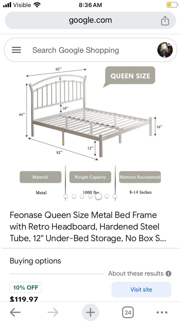 White Metal Bed Frame With Headboard