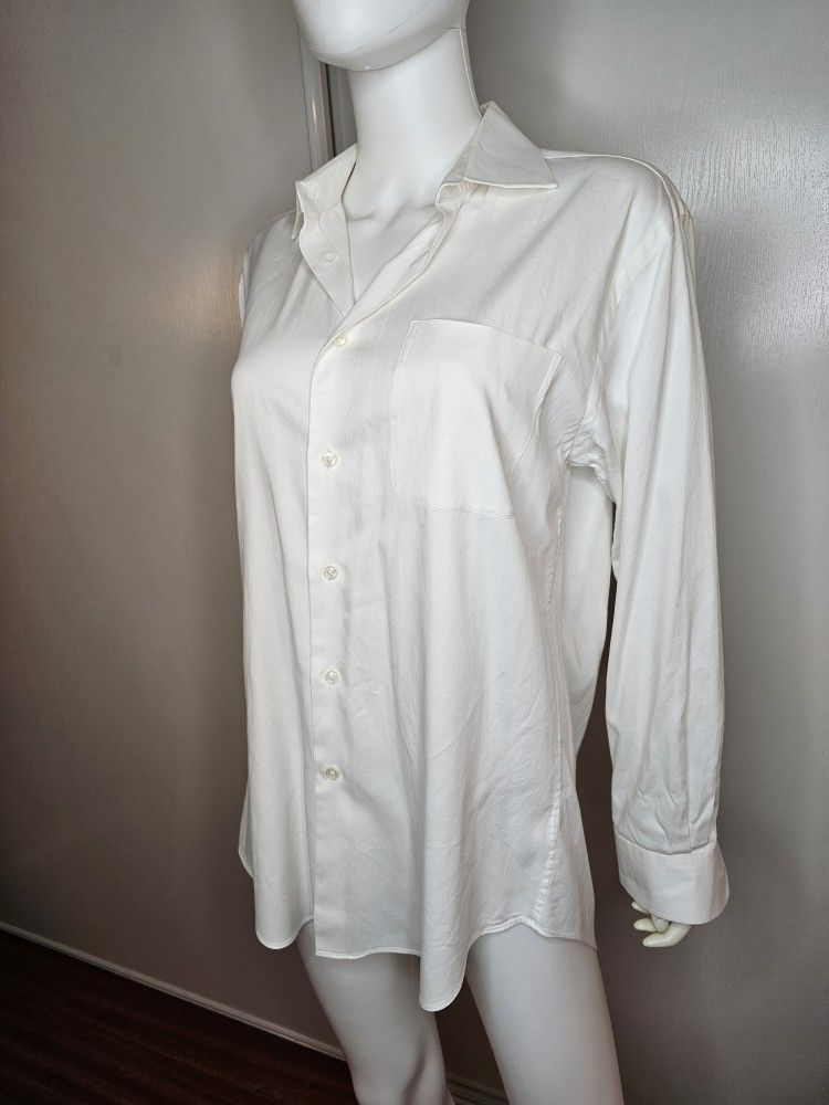 Neiman Marcus Classic White Men's Shirt Trim Fit Cotton/Lyrca Made In Hong Kong