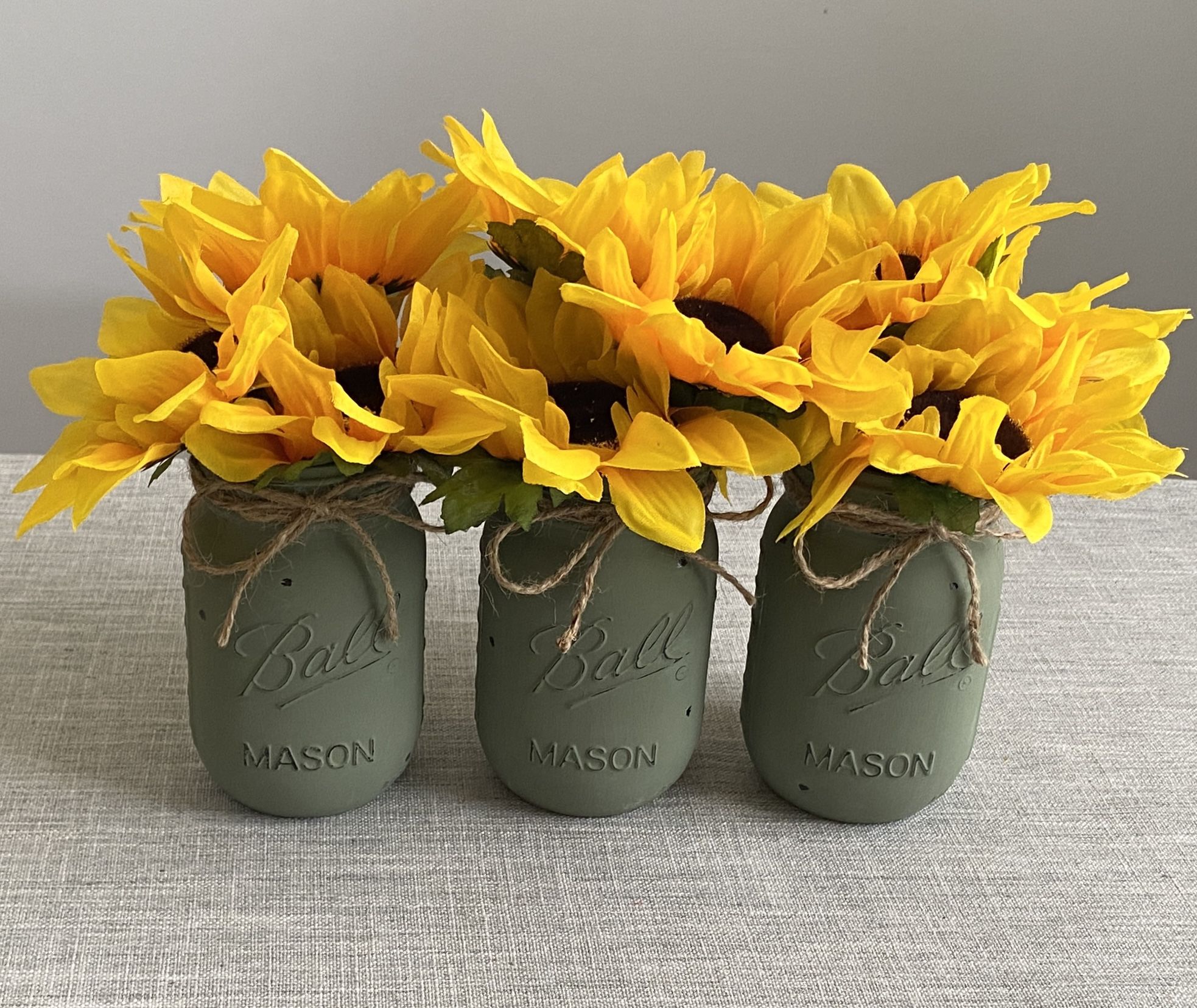 Chalk Painted & Distressed Mason Jar Vases w/faux Greenery Included 3 For $16
