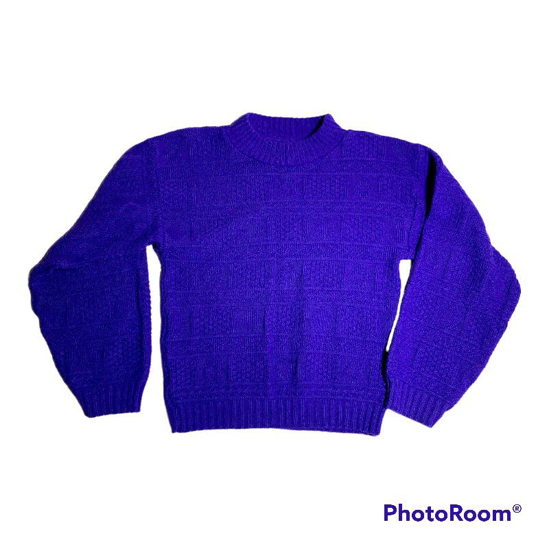 Kids SWEATER Purple Knit Pullover Size M (5/6) Purple with BEAUTIFUL Knit Design ! Cozy Comfortable