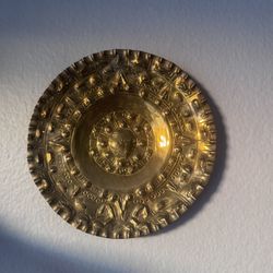 Vintage Brass Mayan Aztec Calendar Plates x 2 
