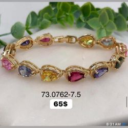 Colorful Spring  Bracelet 18k Gold Plating /Size 7.5/ 8.5 