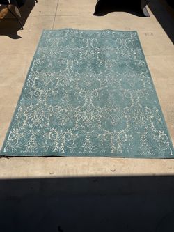 Large Teal Blue Bohemian Medallion Area Rug - 6.5’ x 9.3’ (Turkey)