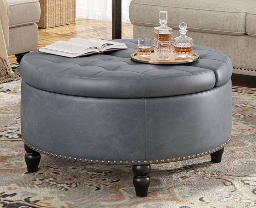 Gray Leather Coffee Table / Ottoman / Storage