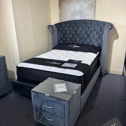 $55 Down Payment Bedroom Set Queen/King Bed Dresser Nightstand Mirror Lucinda 