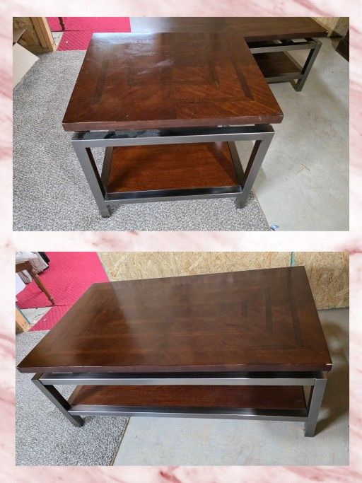 Modern Industrial Coffee Table & End Table Set – Wood & Metal Frame