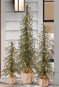 Holiday Alpine Artificial Slim Trees with LED lights Set of 3 New In Box