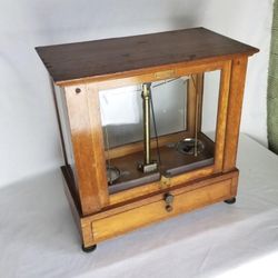 Vintage Antique Wood Glass Seederer Kohlbusch Apothecary Balance Beam Scale