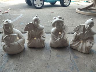 Set of 4 White Ceramic Japanese Figurines