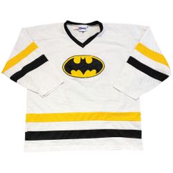 Vintage Batman White Hockey Jersey - DC Comics - Kobe Brand- Size Men's XL