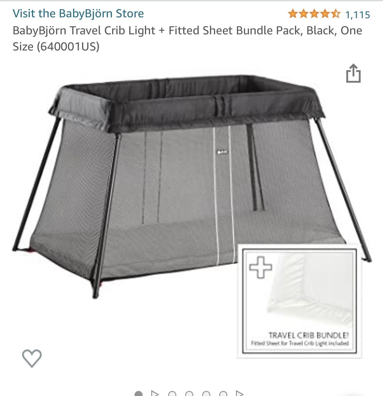 BabyBjörn Travel Crib Light Fitted Sheet Bundle Pack, Black, One