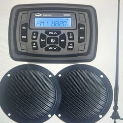 New Marin audio system. waterproof Bluetooth FM NAM radio stereo receiver with 4 inch boat speakers and antenna ready for ATVU TV RV yacht New Marin a