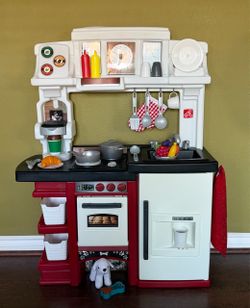 Step2 Coffee Time Kids Kitchen Kids Playset in red.  Includes all accessories shown.