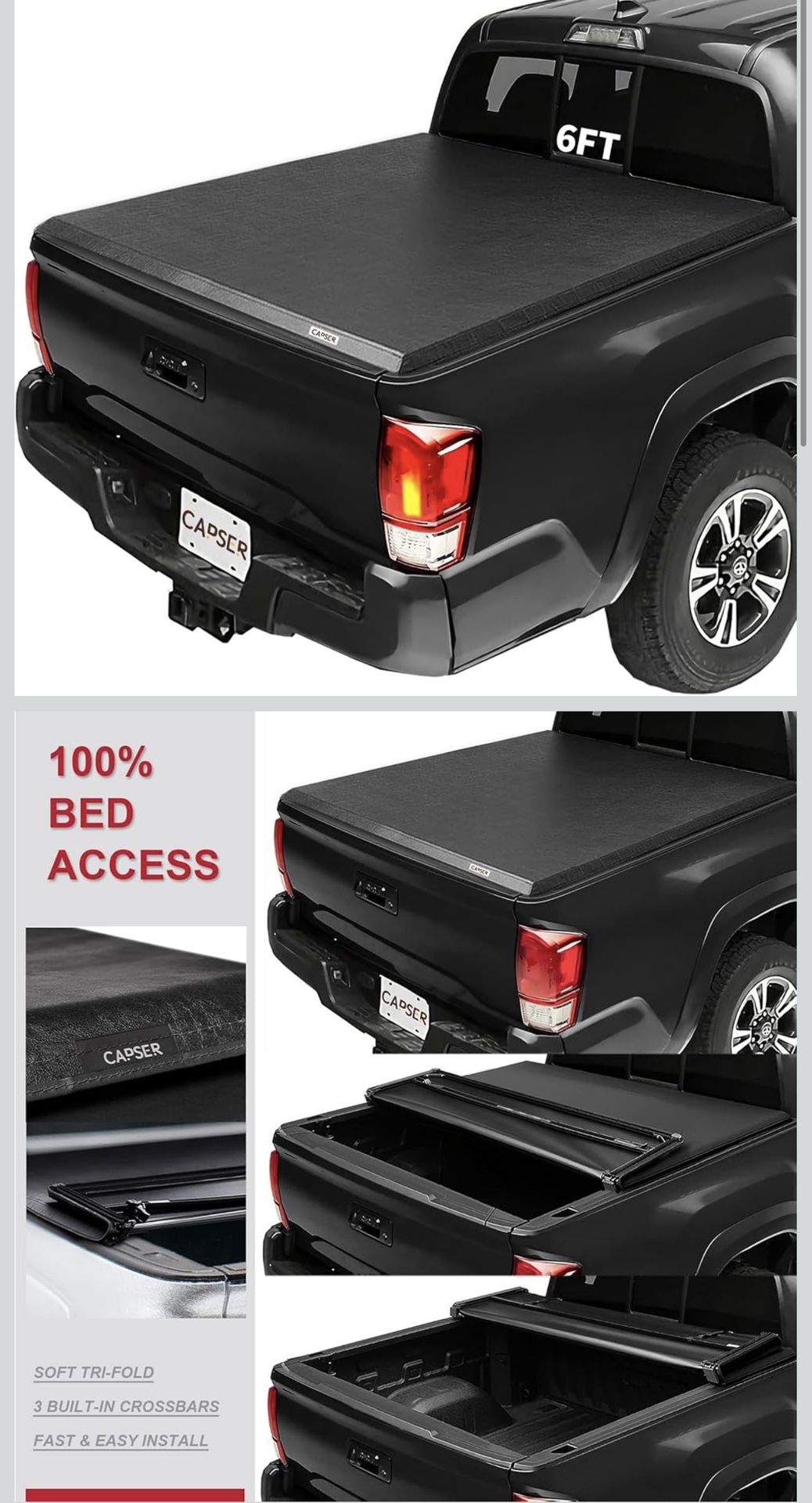 CAPSER Tacoma 6ft Soft Tri Fold Tonneau Cover Compatible with 2024 2023 ...