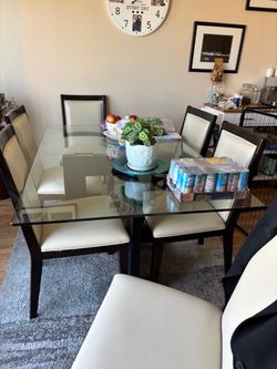 Must Go!!!Elegant Thick Glass Dining Set 6 chairs