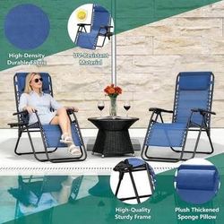 New Set of 2 Zero Gravity Outdoor Patio Chairs, Blue
