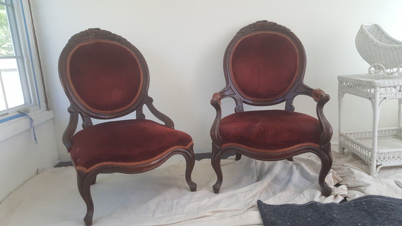 Vintage His and Hers Victorian Chairs 