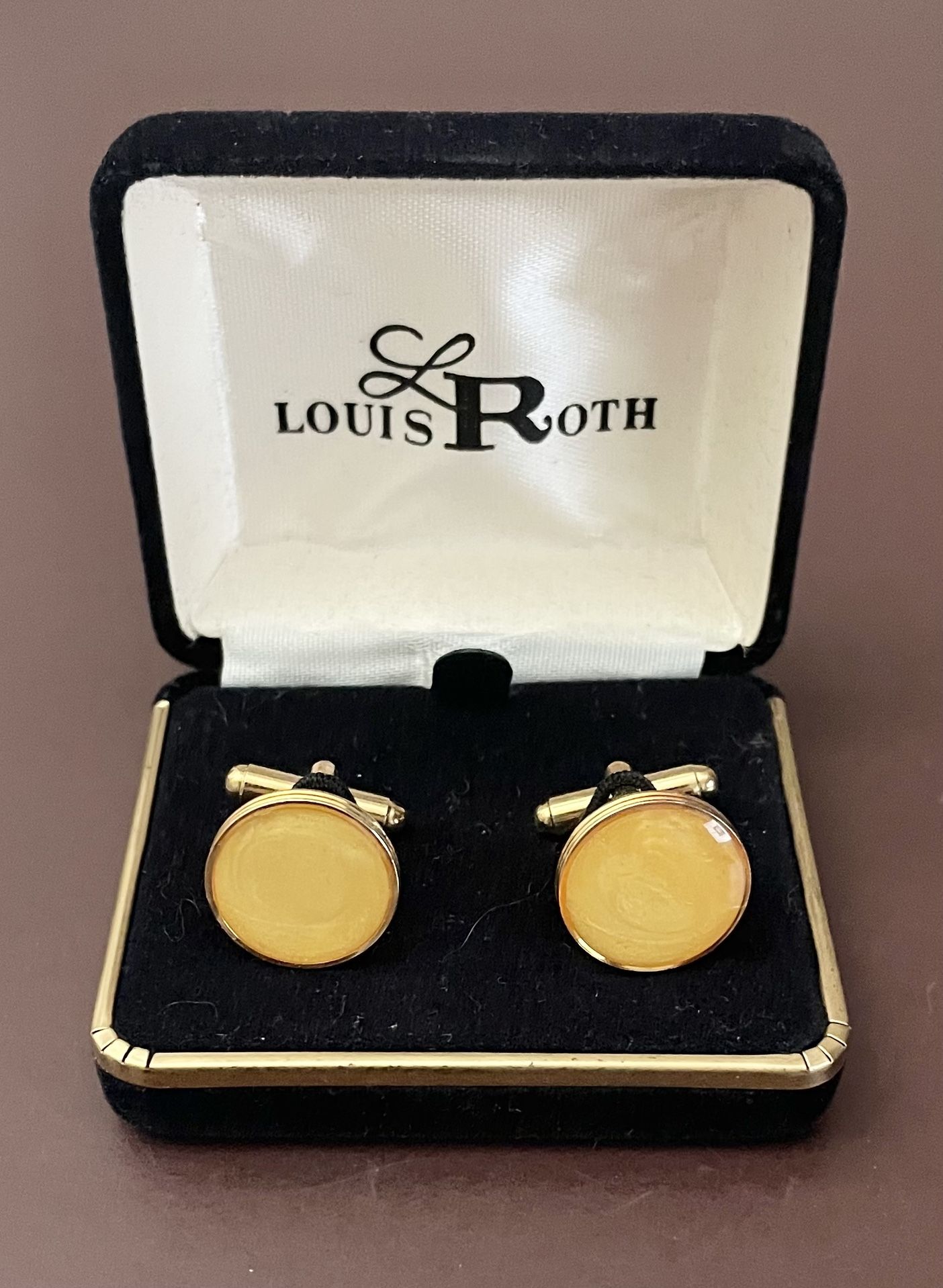Louis Roth Dress Shirt Wedding Cufflinks Round Gold-Tone w/ Yellow Center NWOT